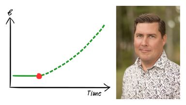 Markus Eliasson and a diagram of a time/money cure