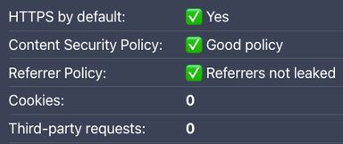 Screenshot from Webbkoll with satisfying result